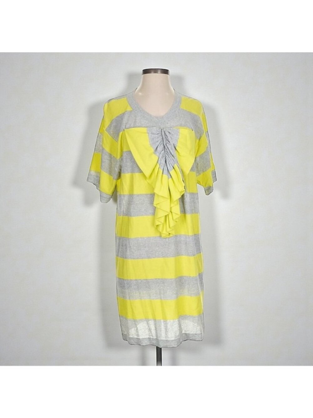 SONIA BY SONIA RYKIEL Yellow Gray Striped Bow Shirt Dress Size Small